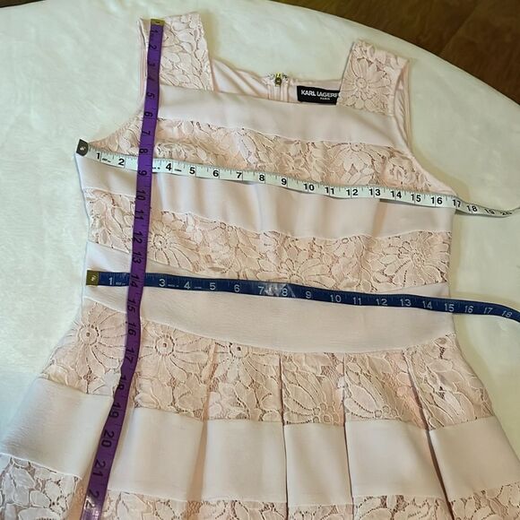 Karl Lagerfeld Paris Pink Casual Dress Sleeveless Sheer Floral Lace Embroidered - Picture 12 of 12
